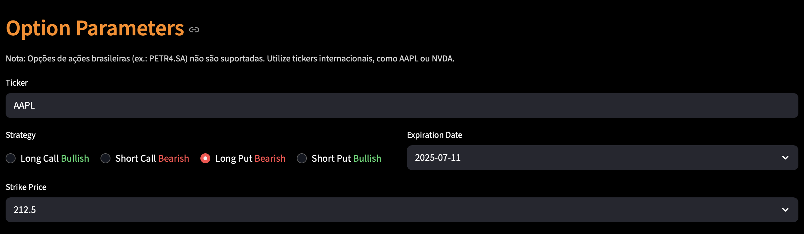 Options Dashboard